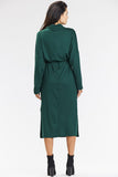 Modern Green Kimono Midi Dress with Turtleneck & Long Sleeves