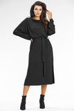 Chic Black Kimono Midi Dress with Turtleneck and Slits