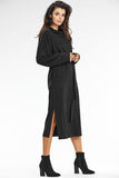 Chic Black Kimono Midi Dress with Turtleneck and Slits