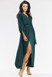 Elegant Loose Maxi Dress with Envelope Neckline in Green