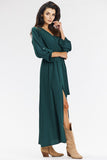 Elegant Loose Maxi Dress with Envelope Neckline in Green