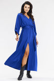 Elegant Loose Maxi Dress with Envelope Neckline in Blue