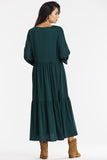 Elegant Green Loose Kimono Maxi Dress with Ruffle Hem