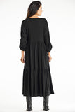 Elegant Black Kimono Maxi Dress with Ruffle Hem and V Neck