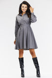 Elegant Gray Flared Shirt Dress for Formal Occasions