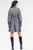 Elegant Gray Flared Shirt Dress for Formal Occasions
