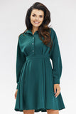 Elegant Green Flared Dress with Button Closure and Collar