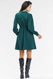 Elegant Green Flared Dress with Button Closure and Collar