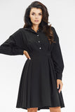 Elegant Black Flared Shirt Dress for Formal Occasions