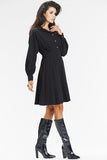 Elegant Black Flared Shirt Dress for Formal Occasions