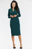 Elegant Green Midi Dress with Long Sleeves and V Neckline