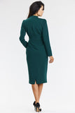 Elegant Green Midi Dress with Long Sleeves and V Neckline