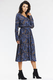 Elegant Navy Blue Kimono Midi Dress with Long Sleeves