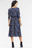 Elegant Navy Blue Kimono Midi Dress with Long Sleeves
