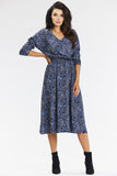 Elegant Navy Blue Kimono Midi Dress with Long Sleeves