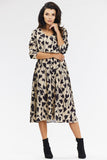 Elegant Beige and Black Kimono Midi Dress with Long Sleeves