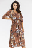 Elegant Floral Kimono Midi Dress with Long Sleeves