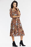 Elegant Floral Kimono Midi Dress with Long Sleeves