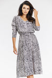 Elegant Black and White Kimono Midi Dress with Long Sleeves