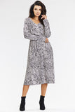 Elegant Black and White Kimono Midi Dress with Long Sleeves