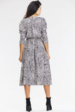 Elegant Black and White Kimono Midi Dress with Long Sleeves