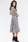 Elegant Black and White Kimono Midi Dress with Long Sleeves