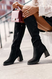 Chic Eco-Suede Women's Knee-High Boots with Decorative Detail