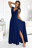 Elegant Navy Blue Maxi Evening Dress with Sensual Slit