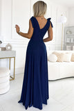 Elegant Navy Blue Maxi Evening Dress with Sensual Slit