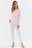 Elegant Long-Sleeve Cotton Pajamas with Pockets and Ribbed Hem