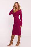 Elegant Variegated Sweater Dress with V-Neck and Long Sleeves