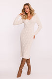 Elegant Midi Sweater Dress with V-Neck and Variegated Texture