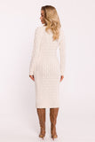 Elegant Midi Sweater Dress with V-Neck and Variegated Texture