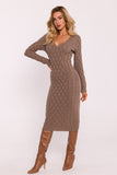 Elegant V-Neck Midi Sweater Dress with Unique Texture