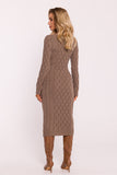 Elegant V-Neck Midi Sweater Dress with Unique Texture