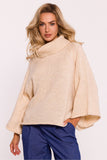 Cozy Oversized Turtleneck Sweater with Stylish 7/8 Sleeves