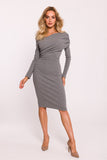 Chic Ribbed Cotton Knit Dress with Asymmetrical Neckline