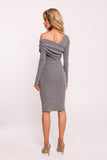 Chic Ribbed Cotton Knit Dress with Asymmetrical Neckline