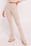Stylish Ribbed Cotton Knit Leggings with Side Slits