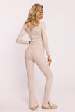 Stylish Ribbed Cotton Knit Leggings with Side Slits