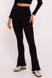 Stylish Ribbed Cotton Knit Leggings with Slit Detail
