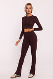 Stylish Ribbed Cotton Knit Leggings with Side Slits
