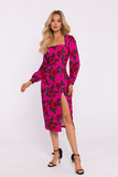 Elegant Printed Midi Dress with Romantic Sleeves and Slit