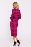 Elegant Printed Midi Dress with Romantic Sleeves and Slit