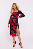 Elegant Printed Midi Dress with Romantic Sleeves and High Slit