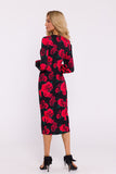 Elegant Printed Midi Dress with Romantic Sleeves and High Slit