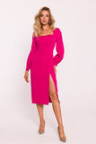 Elegant Crimson Midi Dress with Romantic Sleeves & High Slit