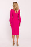 Elegant Crimson Midi Dress with Romantic Sleeves & High Slit