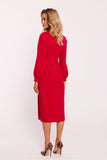 Elegant Crimson Midi Dress with High Slit and Romantic Sleeves