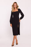 Elegant Crimson Midi Dress with Romantic Sleeves & Slit